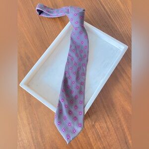 VTG Early 70's Holt Renfrew Slim Neck Tie 100% Silk Pink Gray Made in Spain
